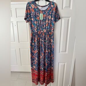 Rustic Floral Print Maxi Dress